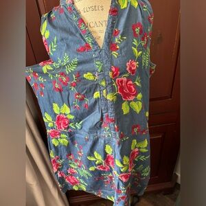 Beige by eci Size 14 Cotton Rose Floral Embroidered Soft Jean Dress